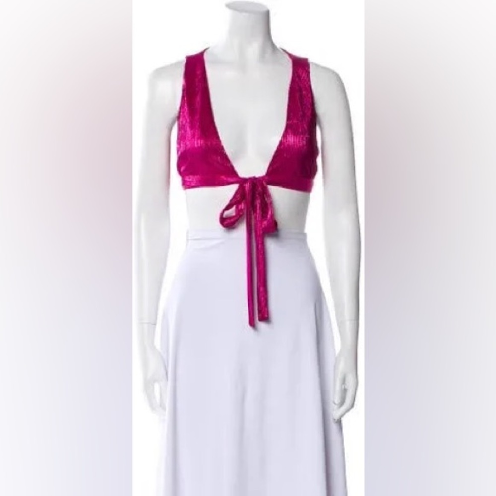 For Love And Lemons Fuchsia Sparkly  Wrap Crop Top
